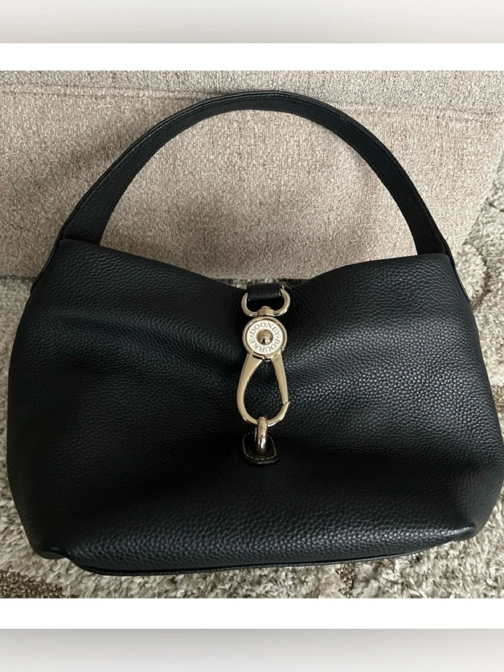 Dooney & Bourke Black Pebble Leather Shoulder Hobo with Brushed Gold Hardware - Picture 2 of 7
